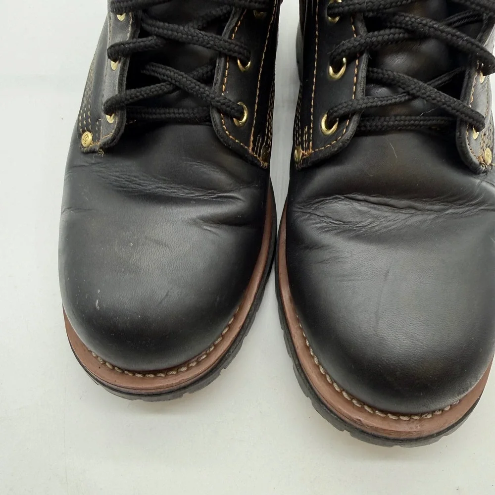 Skechers mens 9.5 Black Leather Combat Boots Punk Lug Sole 90s VTG y2 grunge
